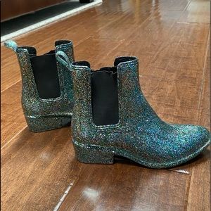 Glittery rain boots, ankle cut